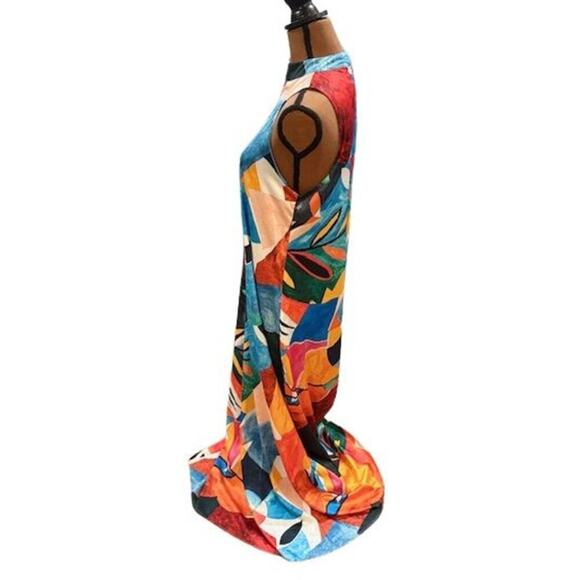 Nicole Miller Halter Neck Sleeveless Abstract Print Satin Maxi Dress – Small - Picture 4 of 9